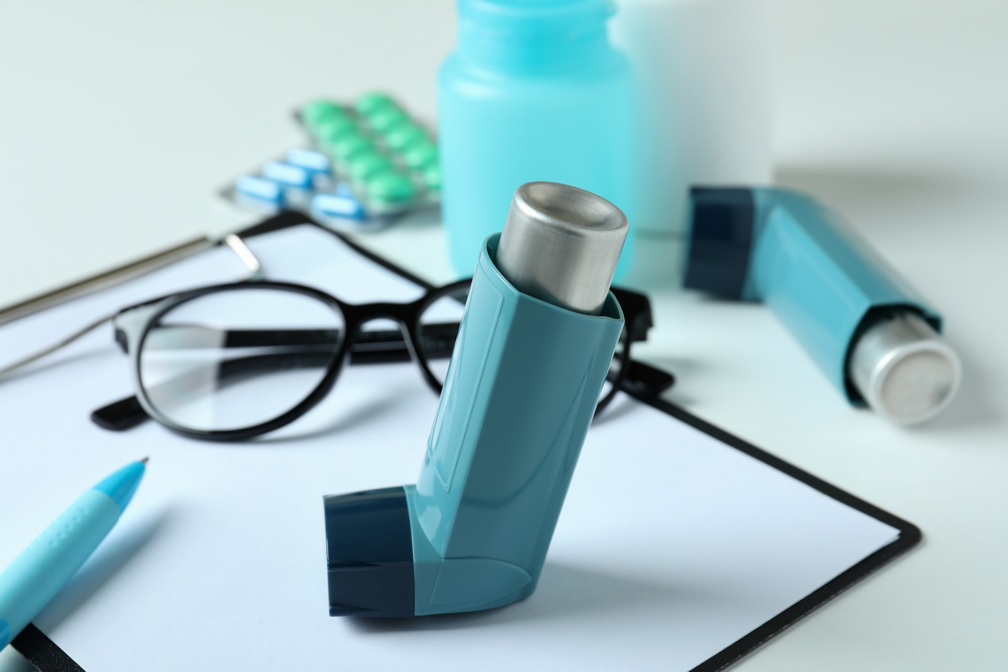 Concept of Asthma treatment on white background, close up